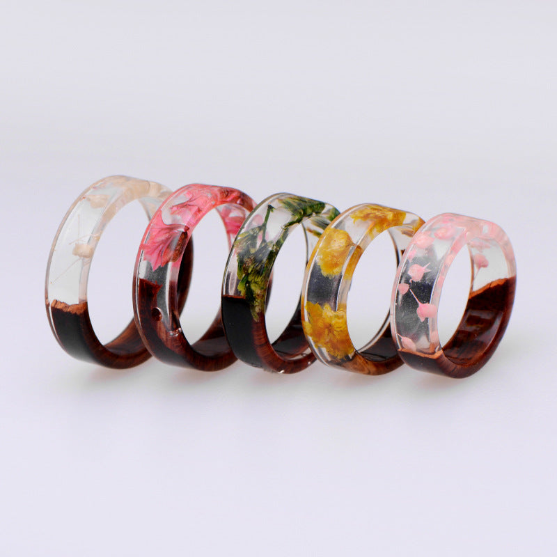 Creative Transparent Plant Resin Wood Ring