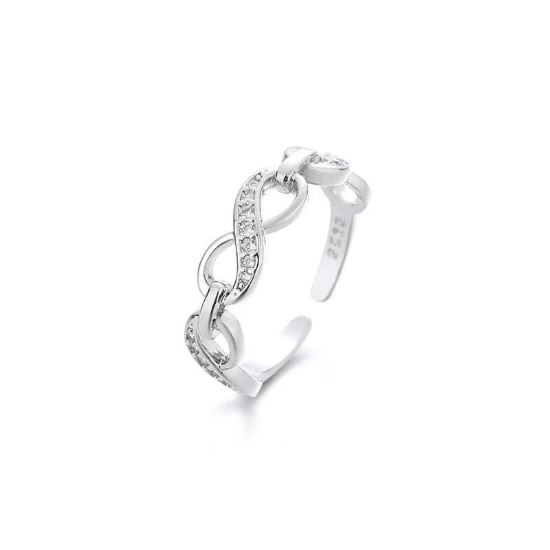 Sterling Silver Endless Love Chain Diamond-studded Ring