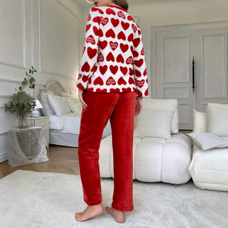 Thickened Red Flannel Pajamas Long-sleeved Trousers Loungewear Suit