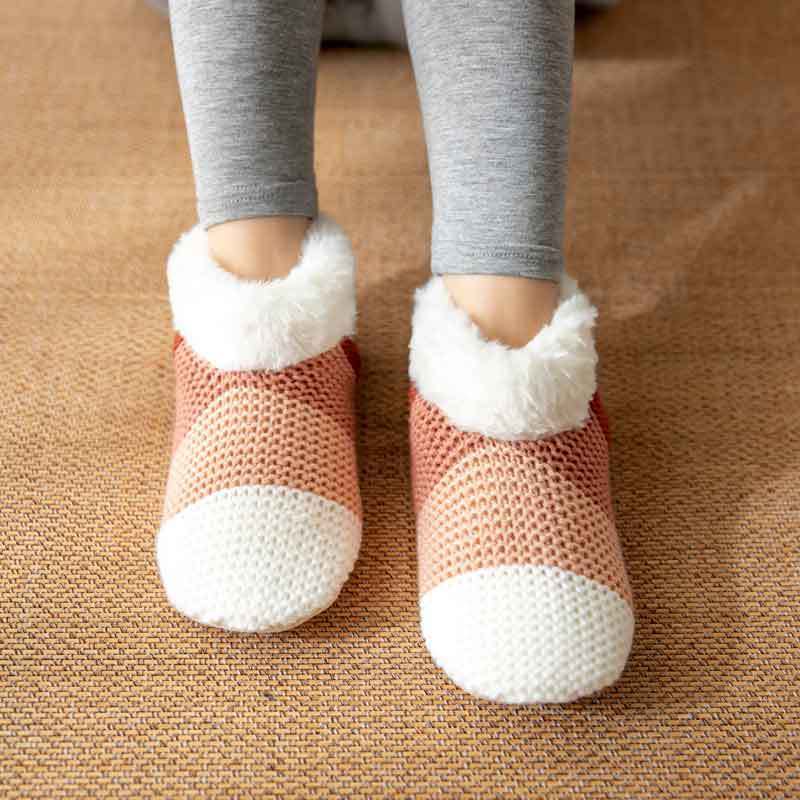 Home Indoor Warm Non-slip Color-matching Knitted Plush Floor Socks