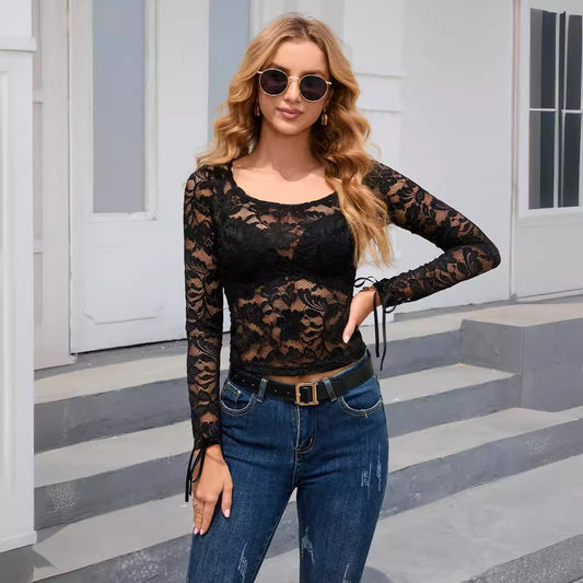 Women's Hot Girl See-through Lace Stitching Shirt