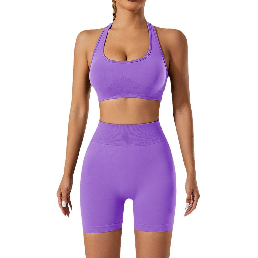 New Seamless High Elastic Yoga Shorts Halter Sports Bra