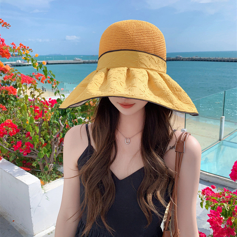 Women's Large Brim Sun UV Protection Hat with Large Bow