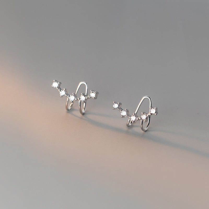 Silver Diamond With Row Ear Rings