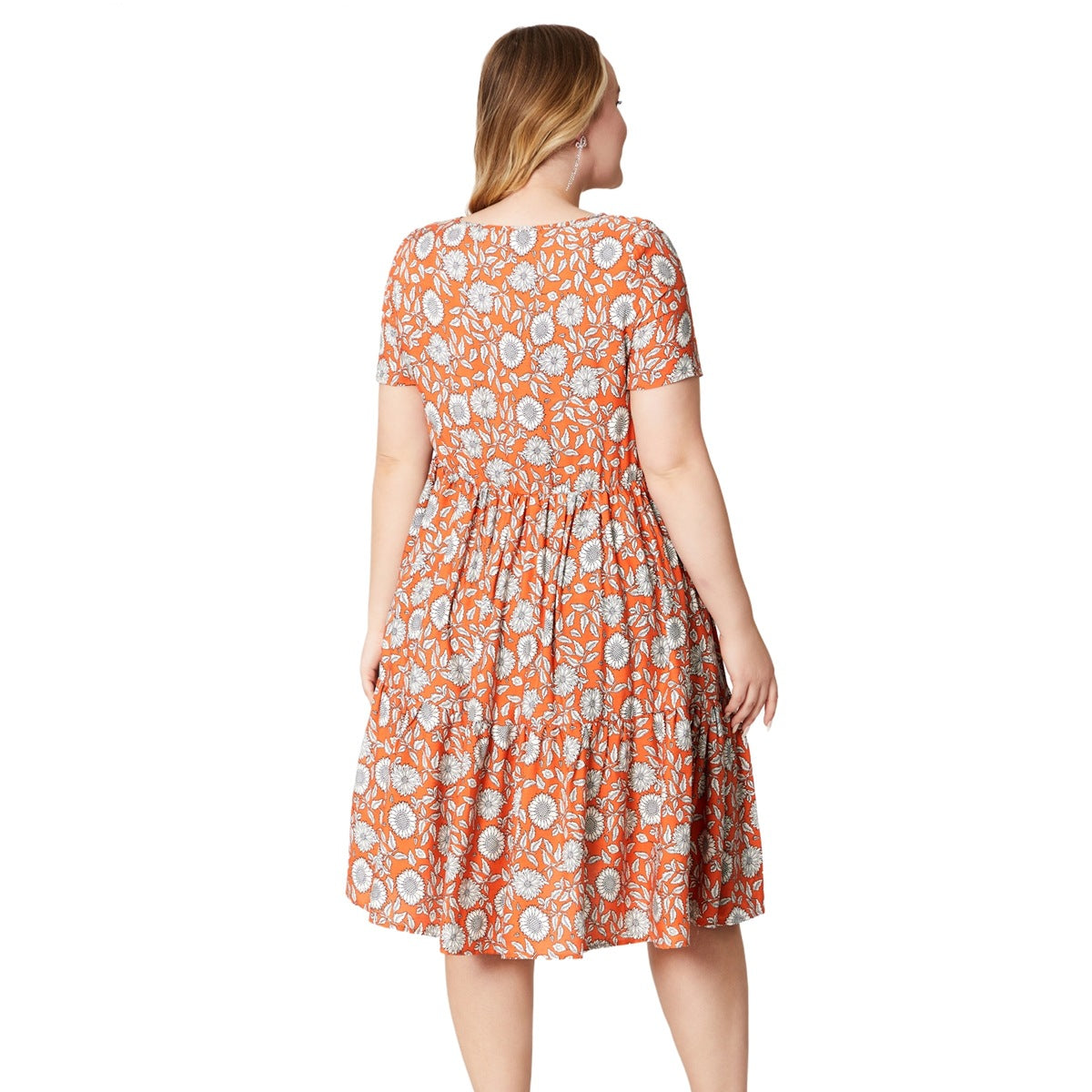 Short Sleeve Floral Printed Round Neck Dress