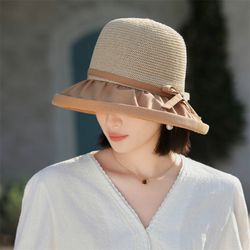 Women's Outdoor Breathable Sun Protection Hat with Ribbon Band and Simple Bow
