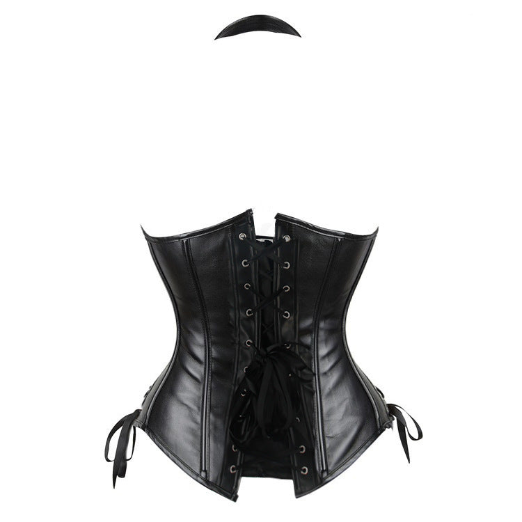 Halter Black Leather Retro Corset