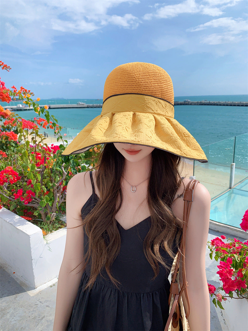 Women's Large Brim Sun UV Protection Hat with Large Bow