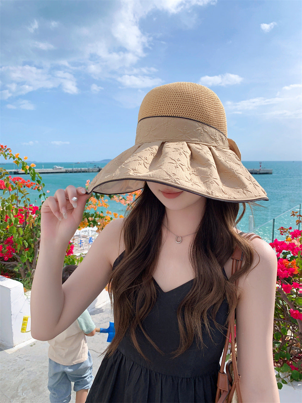 Women's Large Brim Sun UV Protection Hat with Large Bow