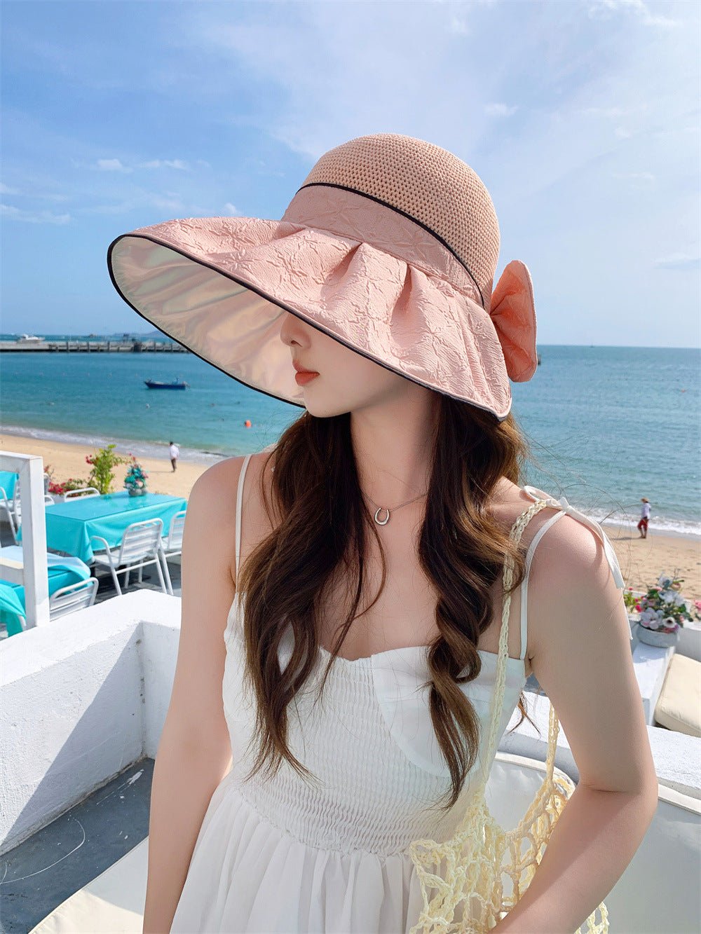 Women's Large Brim Sun UV Protection Hat with Large Bow