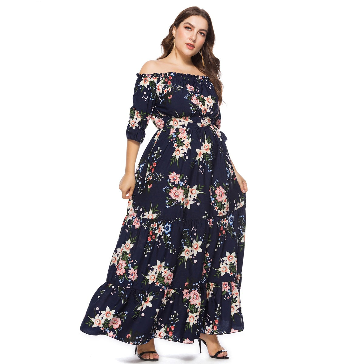 Bohemian Floral Print Off-the-Shoulder Dress