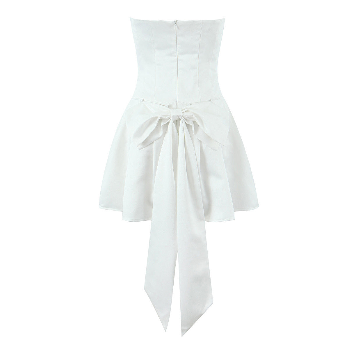 White Bow Swing Strapless Short Dress