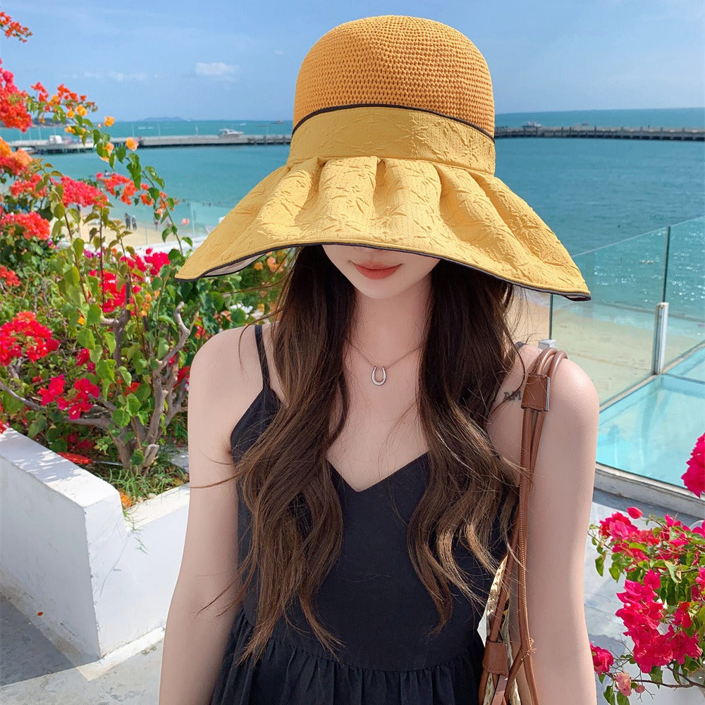 Women's Large Brim Sun UV Protection Hat with Large Bow