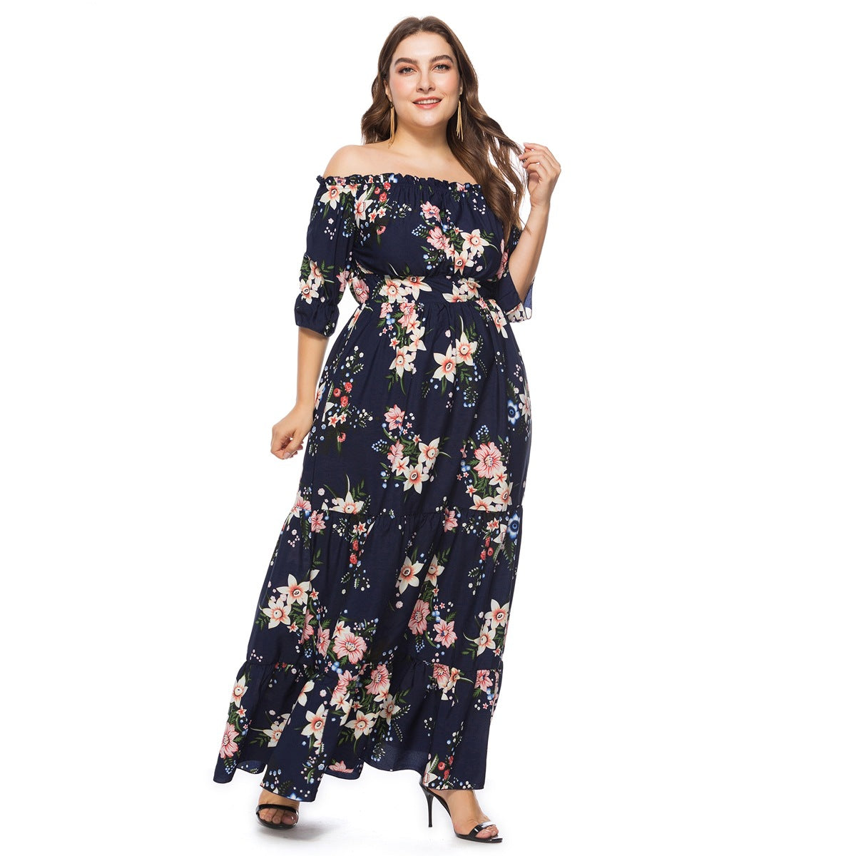 Bohemian Floral Print Off-the-Shoulder Dress