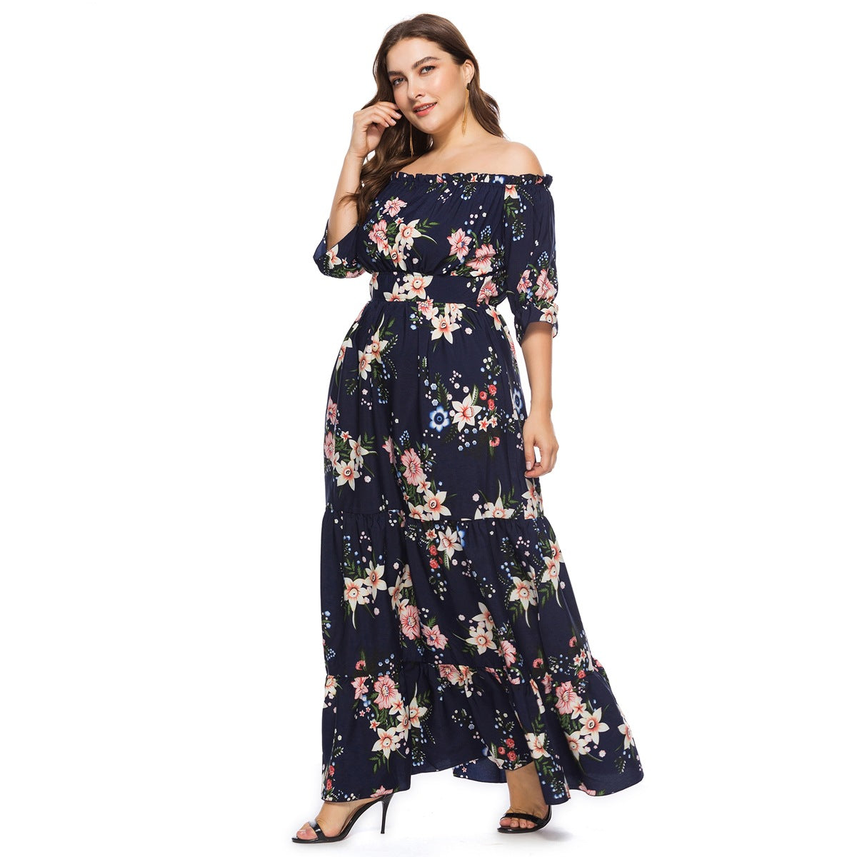 Bohemian Floral Print Off-the-Shoulder Dress