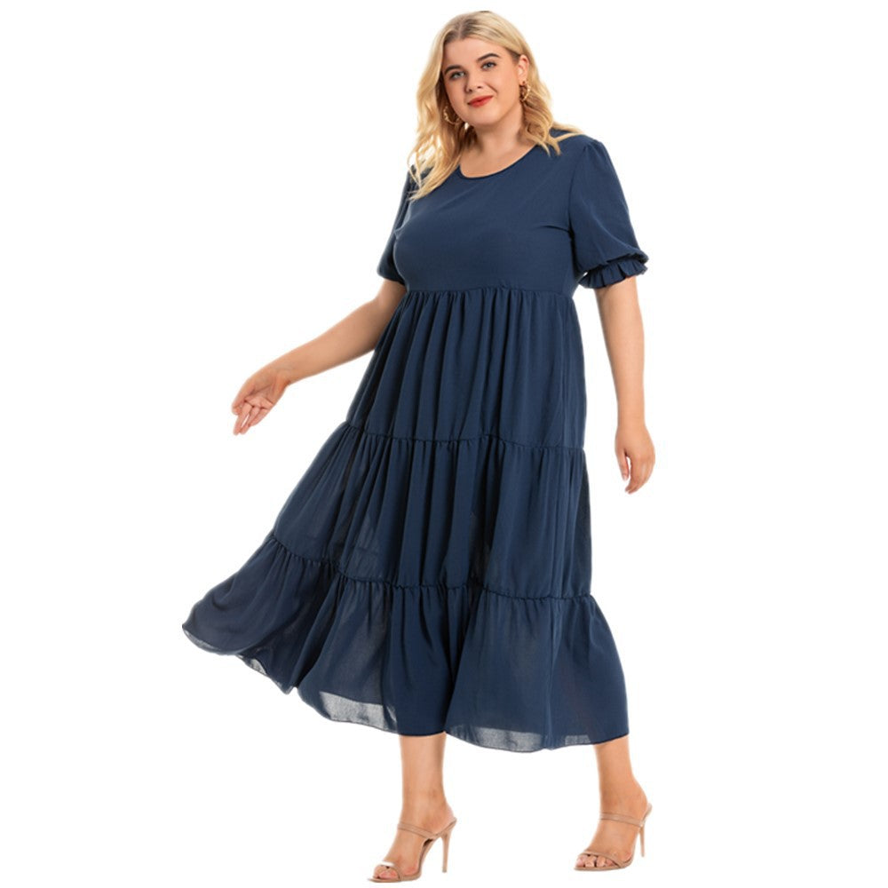 Short, Lantern Sleeve Three-Tier Dress