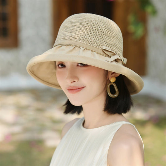 Women's Outdoor Breathable Sun Protection Hat with Ribbon Band and Simple Bow