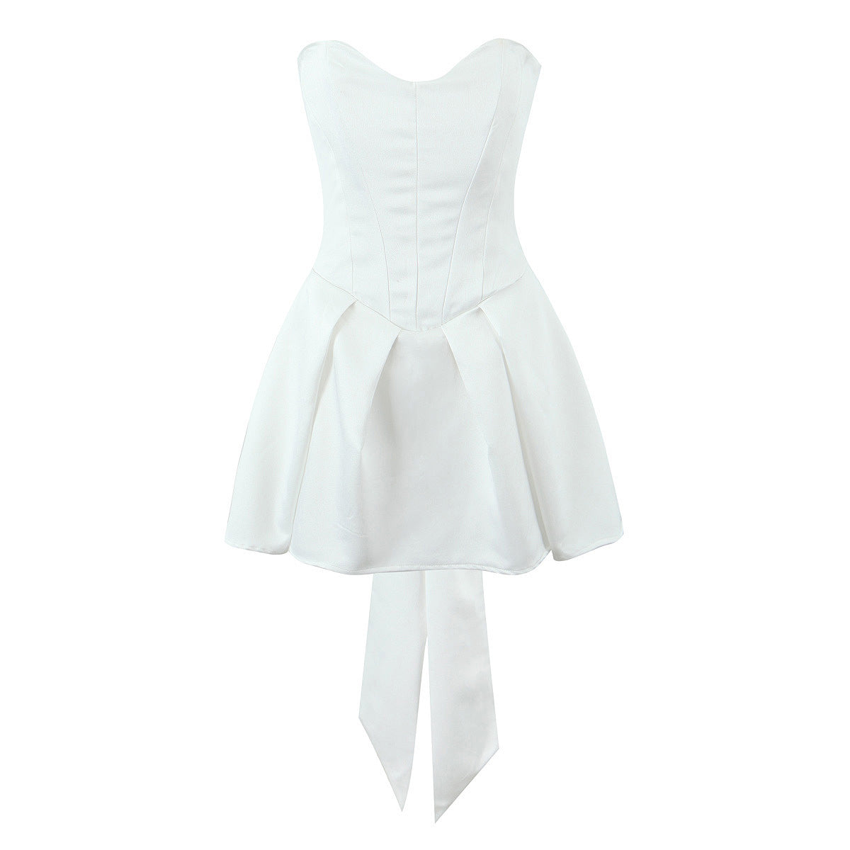 White Bow Swing Strapless Short Dress