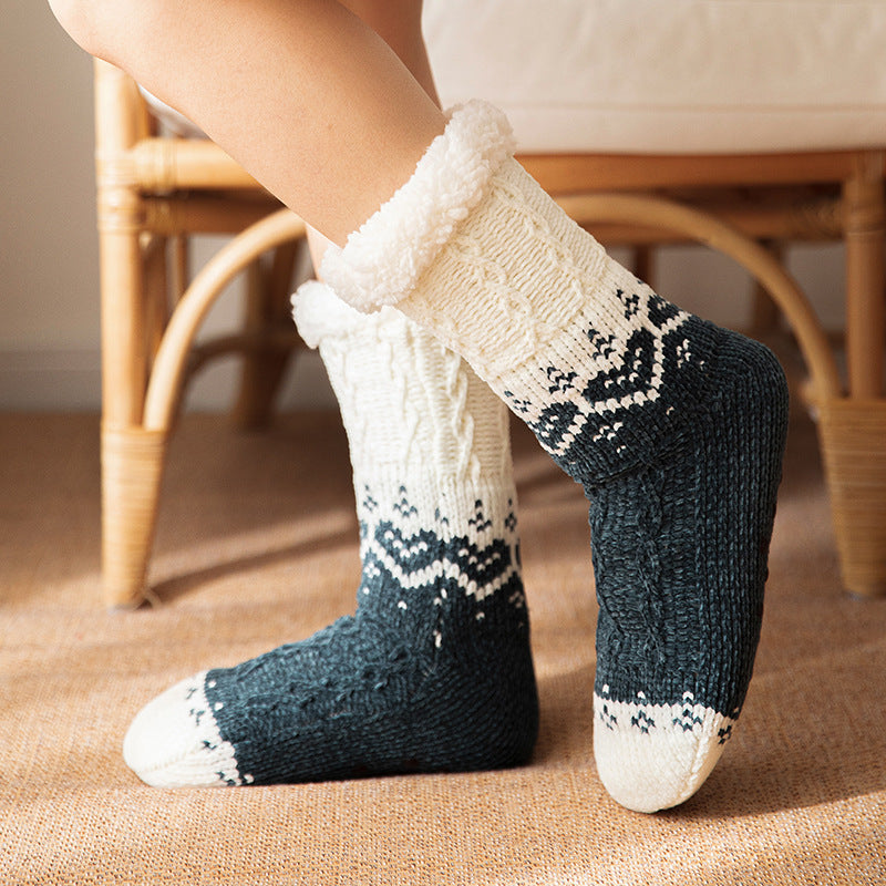 Winter Warm Non-slip Love Knitted Plush Floor Socks for Home