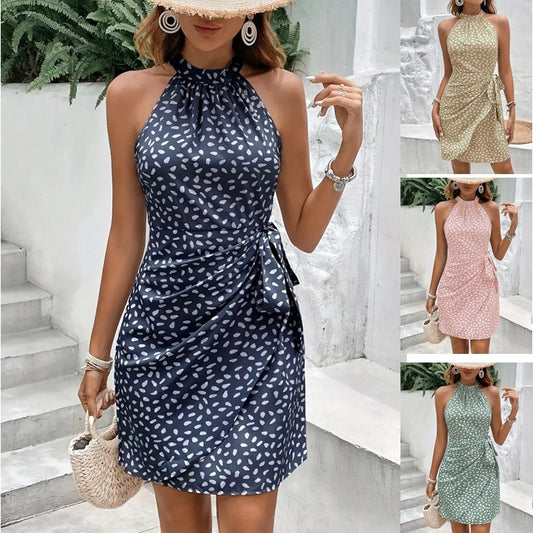 Women's Halter Neck Shivering Dots Temperament Dress