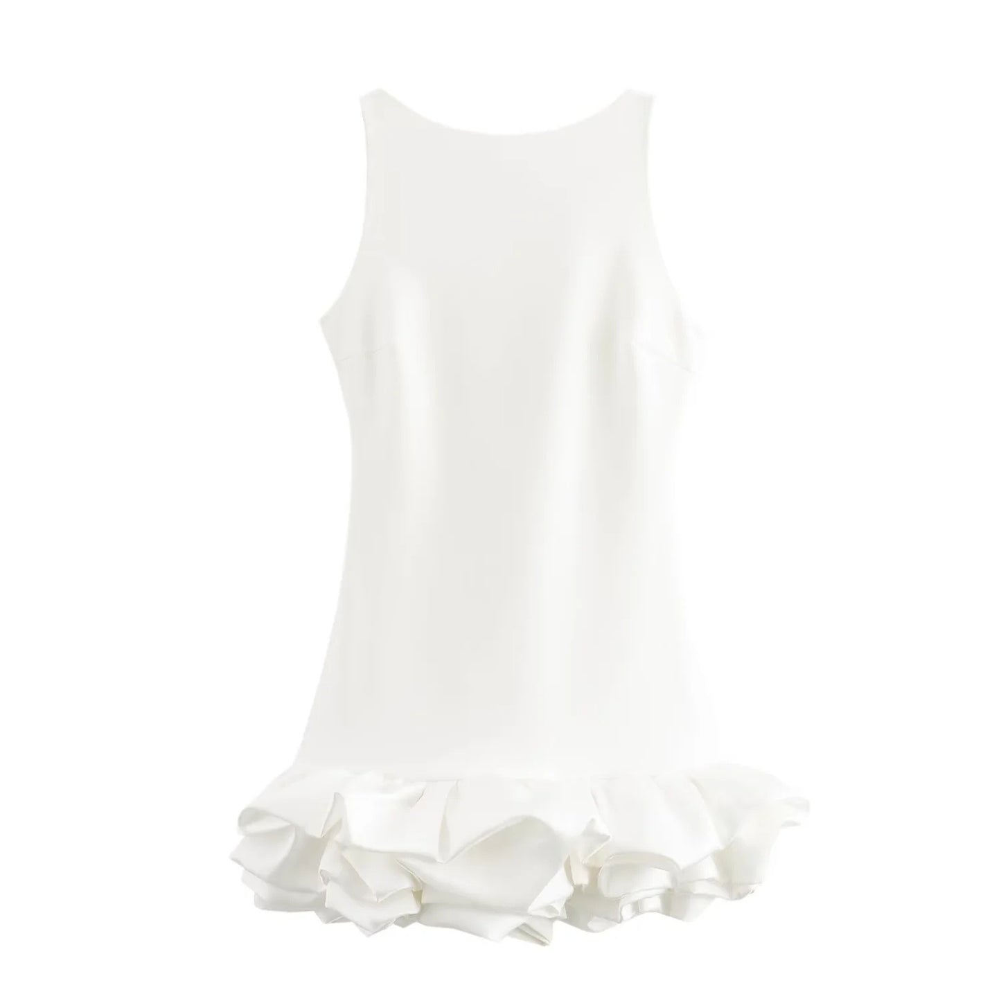 Round Neck White Short Frill Dress in Black, Red and White