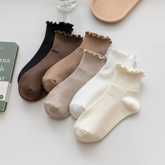 Spring And Autumn Wooden Ear Solid Color Socks