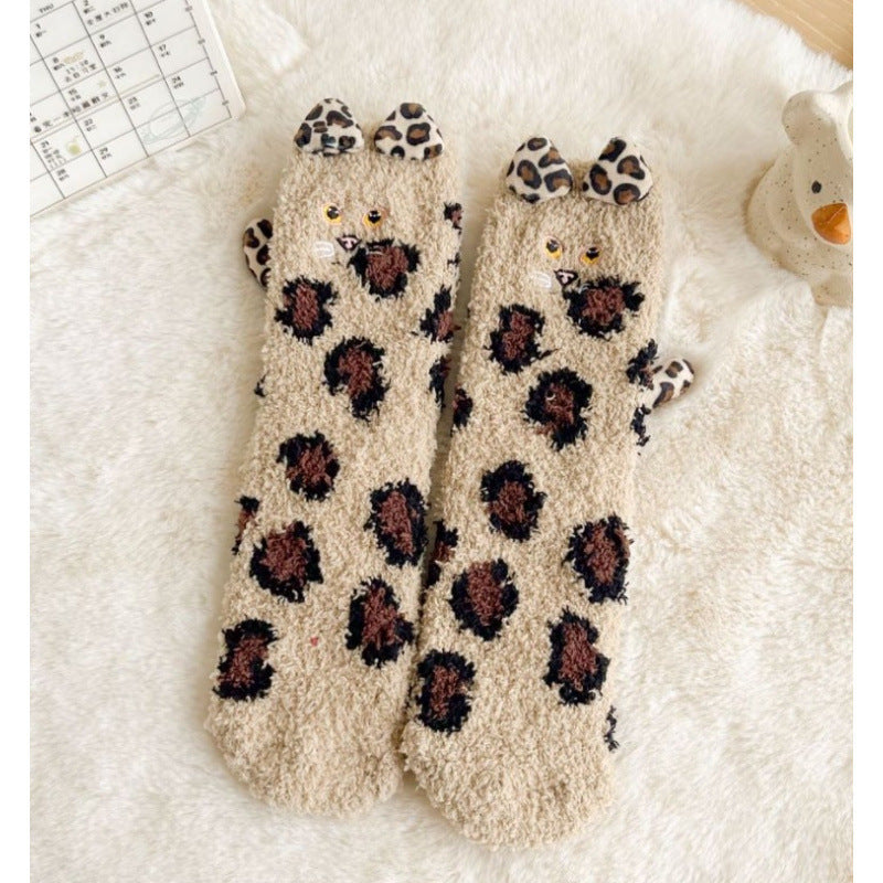 Mid-calf Three-dimensional Cartoon Coral Fleece Socks