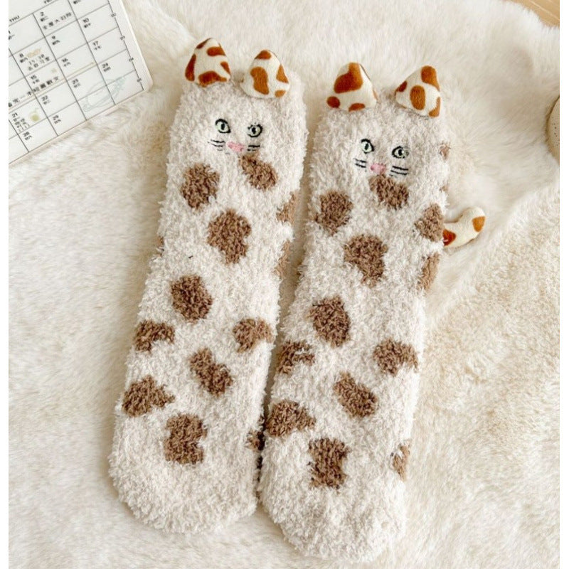 Mid-calf Three-dimensional Cartoon Coral Fleece Socks