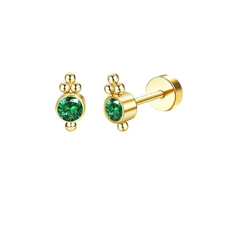 Ear Clip Earrings Real Gold Plating Green Zircon Five-pointed Star Personality