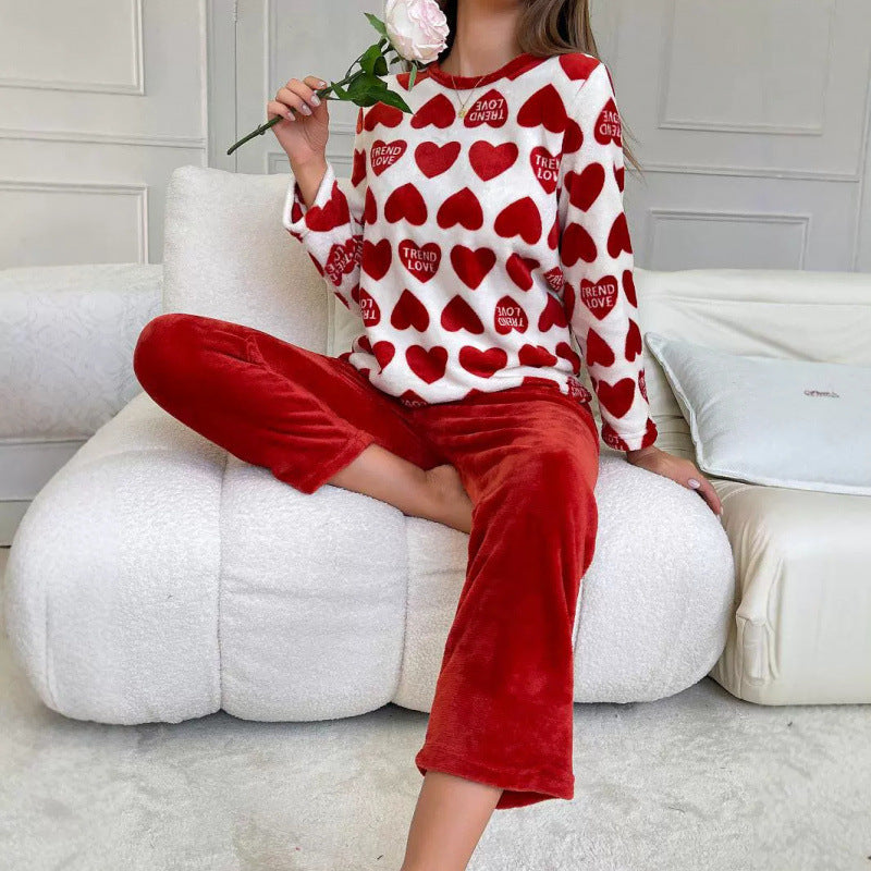 Thickened Red Flannel Pajamas Long-sleeved Trousers Loungewear Suit