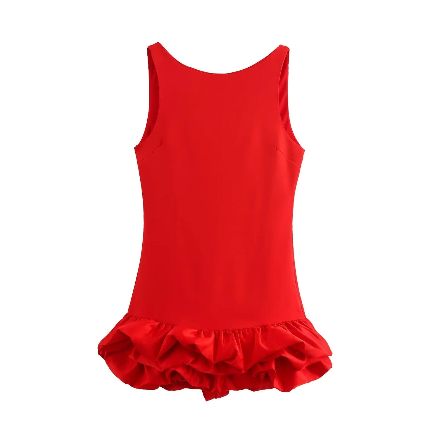 Round Neck White Short Frill Dress in Black, Red and White