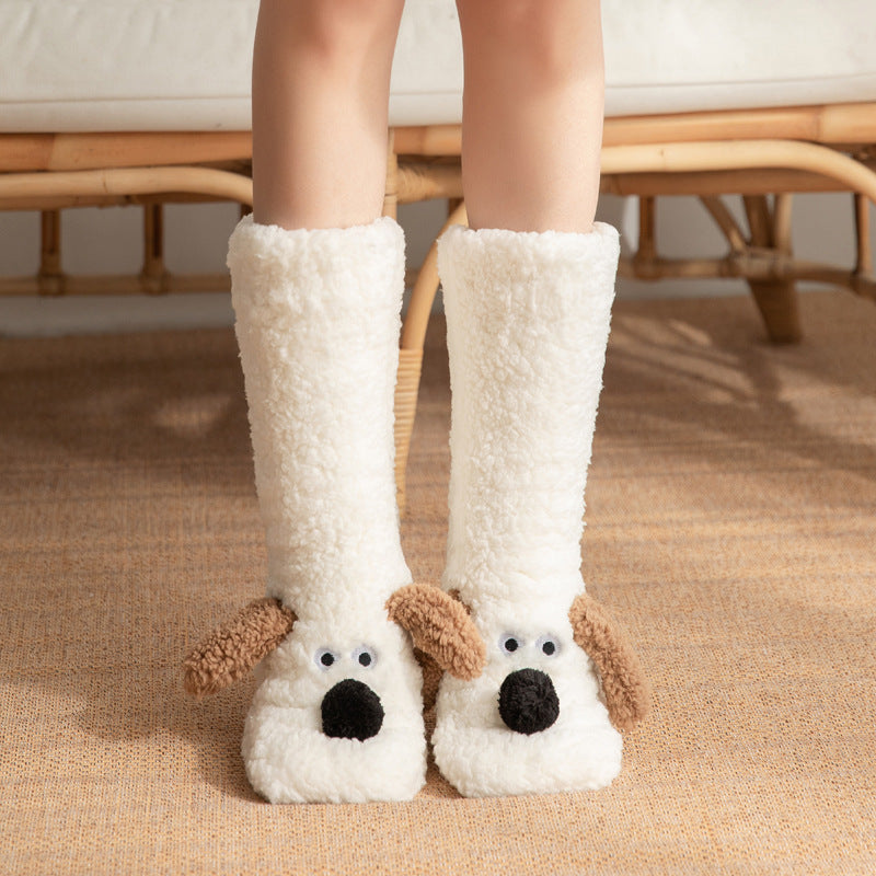 Winter Warm Cute Cartoon Dog Non-slip Plush Floor Socks