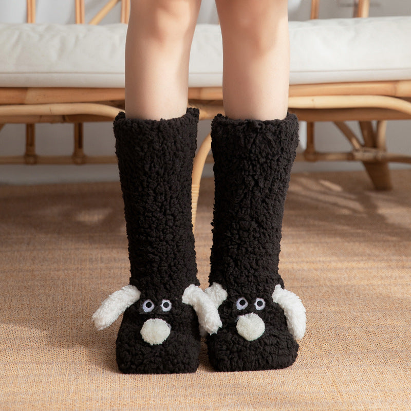 Winter Warm Cute Cartoon Dog Non-slip Plush Floor Socks