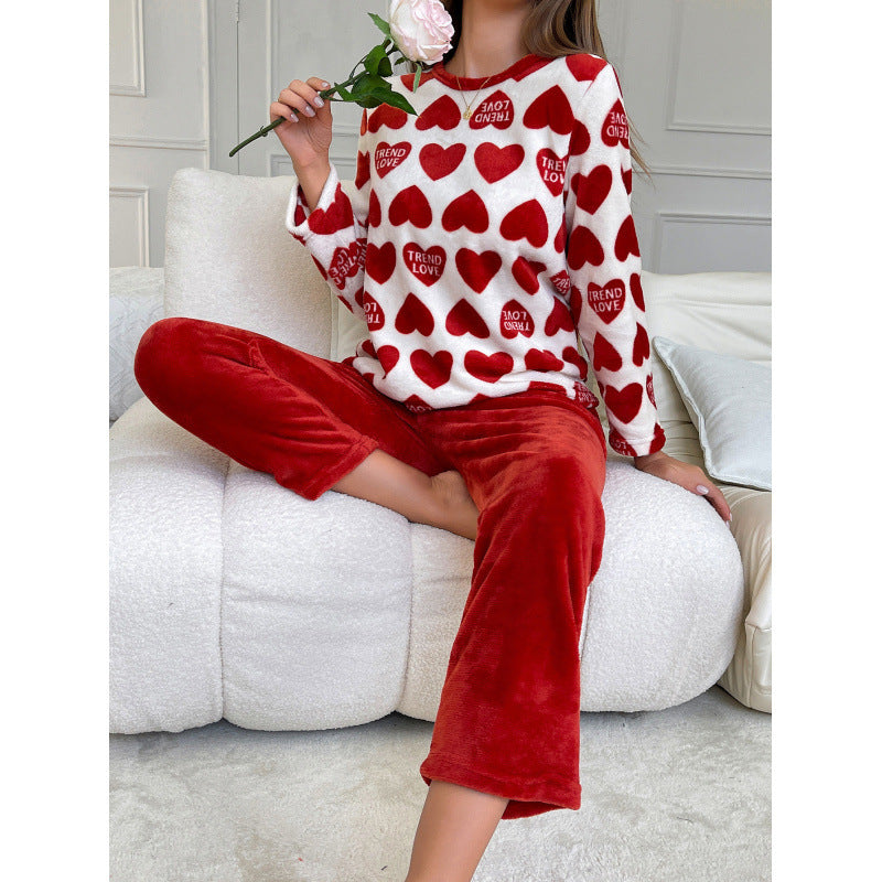 Thickened Red Flannel Pajamas Long-sleeved Trousers Loungewear Suit